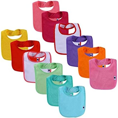 12 Pack Terry Drool Cotton Bibs, Unisex Baby Bibs with Fiber Filling Waterproof for Feeding, Teething, Drooling