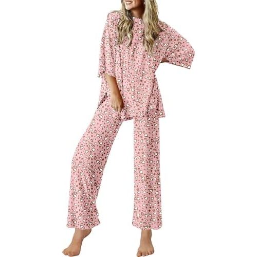 Ekouaer Lounge Sets for Women Short Sleeve Tops and Long Pants Soft Comfy Pajamas Set 2 Piece Outfits