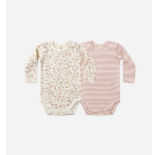 Jersey Bodysuit, 2 Pack || French Garden, Rose Micro Stripe – Quincy Mae