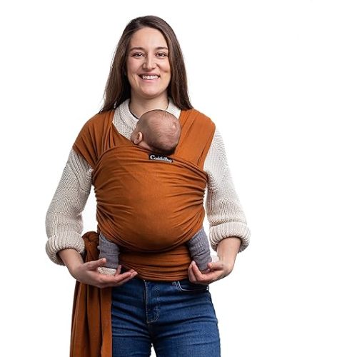 Cuddlebug Hands-Free Baby Carrier Wrap - Soft & Stretchy Baby Carrier Newborn to Toddler 7-35 lbs - One-Size-Fits-All Baby Holder Wrap - Hip-Healthy Wrap (Brown)