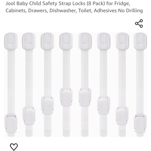 Jool Baby Child Safety Strap Locks (8 Pack) for Fridge, Cabinets, Drawers, Dishwasher, Toilet, Adhesives No Drilling