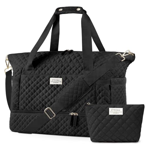ETRONIK Travel Bag, Weekender Bags for Women, Personal Item Travel Bag with Wet Pocket, Duffel Bag for Travel with Shoes Compartment, 37L Hospital Bag for Labor and Delivery (Black)