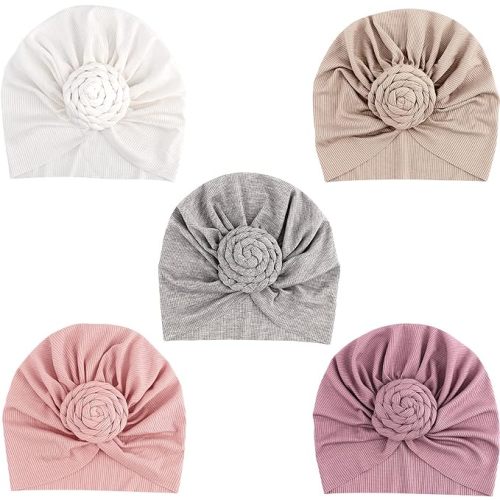 DRESHOW BQUBO 5 Pieces Newborn Baby Turban Hats Bow Baby Infant Beanie Breathable Toddler Cap for Baby Girls