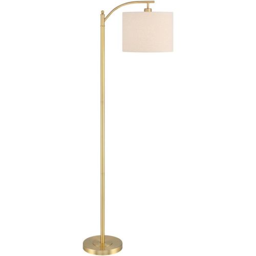 360 Lighting Modern Downbridge Floor Lamp 61 1/2" Tall Warm Gold Metal Off-white Linen Drum Shade For Living Room Reading Bedroom