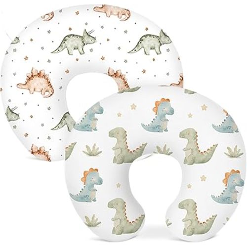 Nursing Pillow Covers 2 Pack, Breastfeeding Pillow Slipcovers Soft and Stretchy, Nursing Covers for Baby Girls Boys Newborn (Tiny Dinos)
