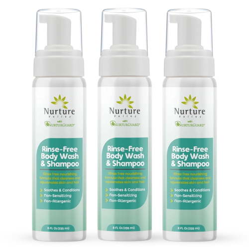 Nurture Valley Rinse-Free Body Wash & Shampoo, Aloe Vera, 8 oz, 3-Pack