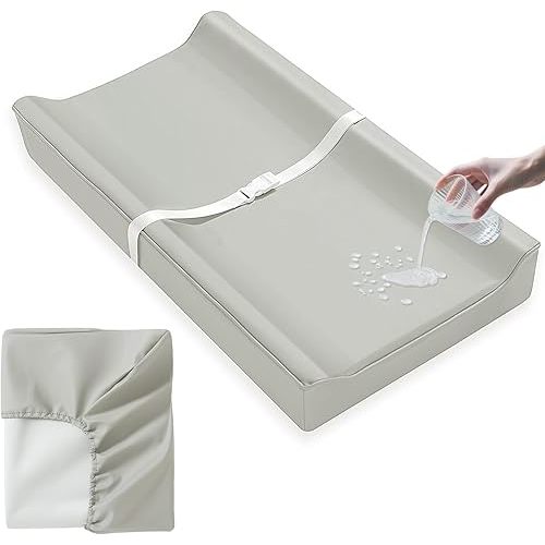 Vegan Leather Baby Changing Pad Covers for Girl, Boy, Waterproof & Wipeable Soft Diaper Changing Mat Cover.Fits Standard Changing Pads with Dimensions of 32" x 16". (Gray)