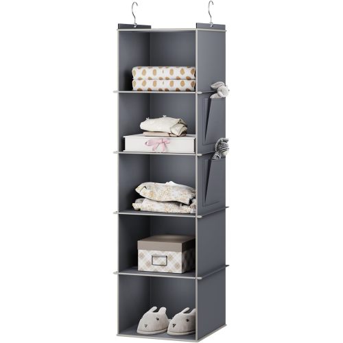 Hanging Closet Organizer, 5-Shelf Closet Hanging Storage Shelves, Grey