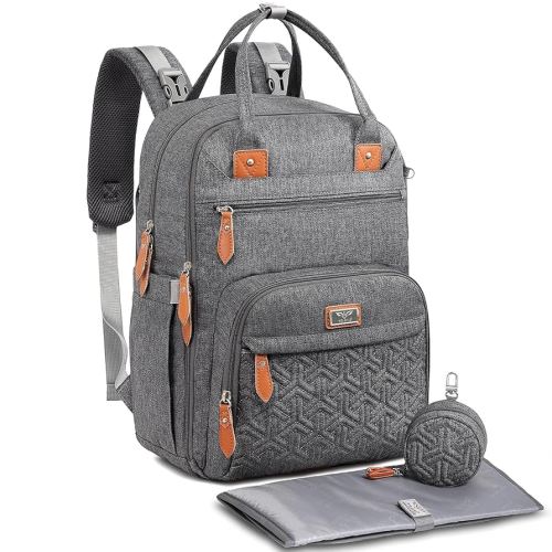 Diaper Bag Backpack, Baby Bags with Changing pad, Insulated Pockets & Pacifier Holder for Boys Girls, WELAVILA Large Multifunction Travel Back Pack for Mom & Dad, Dark Gray