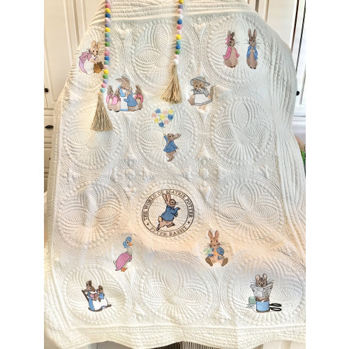 Vintage-Inspired Beatrix Potter Baby Quilt featuring Peter Rabbit Embroidery