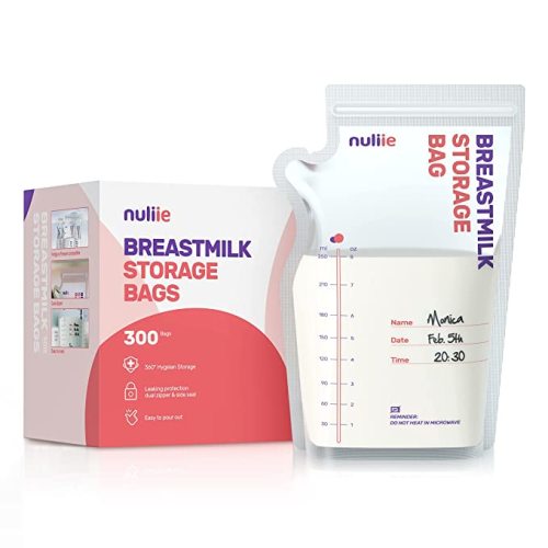 Nuliie 300 Pcs Breastmilk Storage Bags, 8 OZ Breast Milk Storing Bags, BPA Free, Milk Storage Bags with Pour Spout for Breastfeeding, Self-Standing Bag, Space Saving Flat Profile