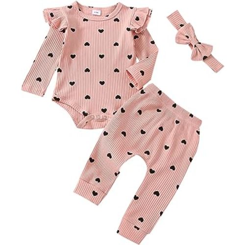 Baby Girl Clothes Newborn Infant Fall Winter Outifts Ribbed Ruffle Long Sleeve Romper Pant Outfit Set 3pcs 0-18Months