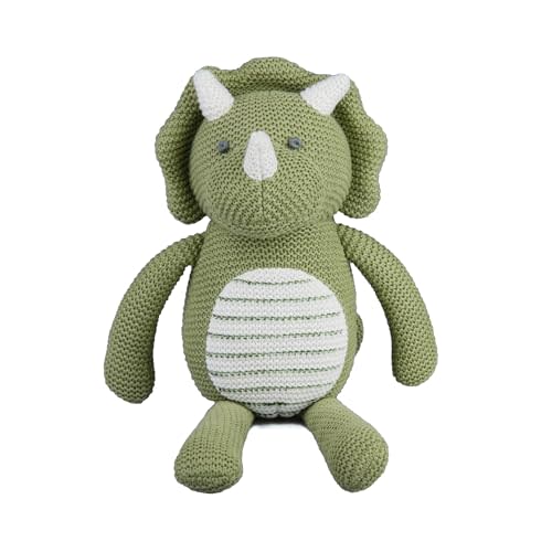 FLUFFYFUN 100% Organic Cotton Baby Stuffed Animals | 7.1" Green Dinosaur Plush for Newborn
