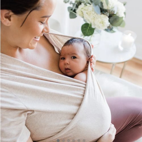 Kindred Bravely Short Sleeve Skin to Skin Nursing Wrap Top, Kangaroo Shirt for Mom and Baby, Organic Cotton (Grey Heather, Large)
