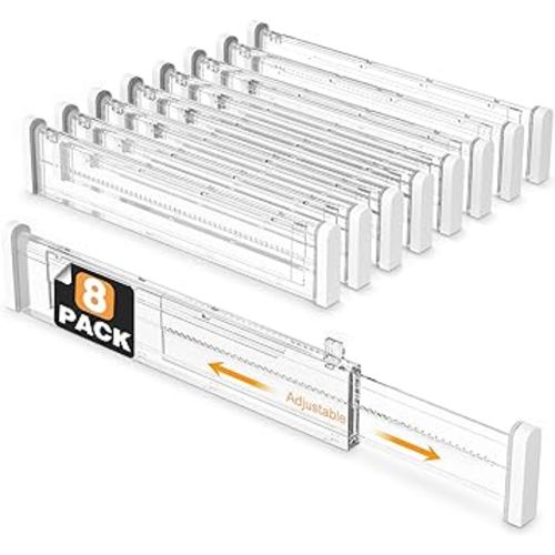 HiYZ Adjustable Drawer Dividers - Expandable 12.6''-22.8'' Easy Assemble, Secure Fit - 8 Long Dividers
