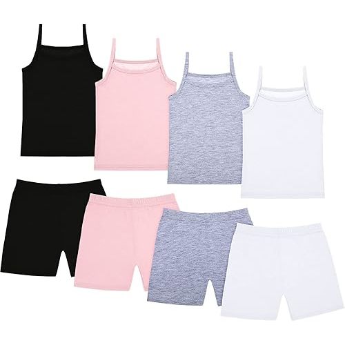 Hercicy 8 Packs Toddler Tank Tops Girls and Dance Shorts Toddler Sleeveless Strap Crop Gymnastics Yoga Shorts for Ballet