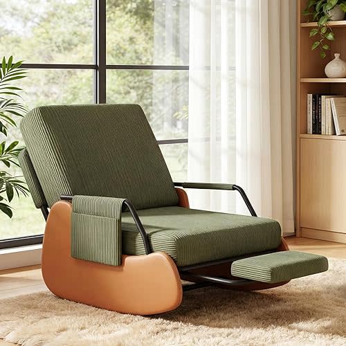Furniliving Modern Glider Rocking Chair, Upholstered Nursery Glider Chair with Adjustable Recline & Retractable Footrest, Comfortable Lounge Chair for Mom Nursery Living Room Bedroom (Green)