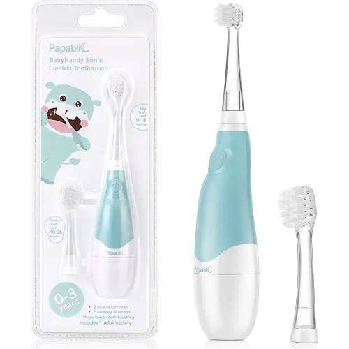 Papablic BabyHandy 2-Stage Baby Sonic Electric Toothbrush for Babies and Toddlers Ages 0-3 Years