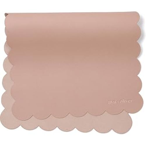 Vegan Leather Baby Changing Mat (16 X 30 in) - Multipurpose Wipeable and Portable Diaper Mat - Foldable Travel Changing Pad (Pink Scallop)