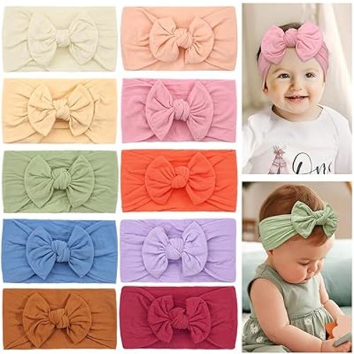 10PCS Baby Nylon Headbands Bowknot Hairbands 5Inch Hair Bows Elastics Hair Accessories for Baby Girls Newborns Toddlers Kids Children