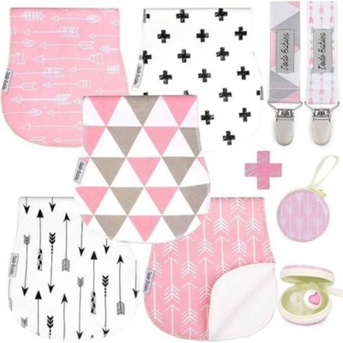 Dodo Babies 5-Pack Baby Burp Cloths - Soft, Absorbent Cotton Burp Cloths - Includes Pacifier Case and 2 Pacifier Clips