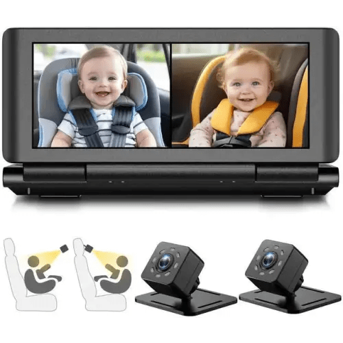 Baby Car Camera for 2 Kids, 6.86" 1080P HD Split Screen Baby Monitor with Dual Backseat Cameras and IR Night Vision, Crystal Clear Wide View Baby Car