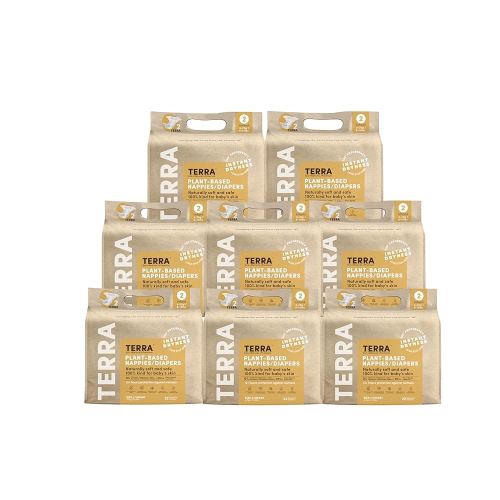 Terra Size 2 Plant-Based Diapers: Chemical-Free for Sensitive Skin, Superior Absorbency for Day or Night