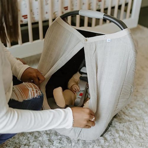 Little Unicorn 100% Cotton Muslin Car Seat Canopy | Super Soft Lightweight Cover with Window | Breathable | Magnetic Closure | Baby and Infant | Machine Washable | Shower Gift | Porpoise