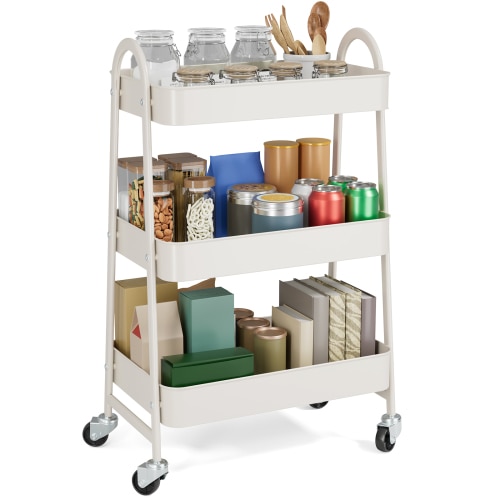 GIANNA 3 Tier Rolling Cart Organizer, Plastic Rolling Cart with Lockable Wheels & Reinforced Handle, Lightweight Utility Cart Storage Cart for Nursery, Kitchen, Bathroom, Craft Room