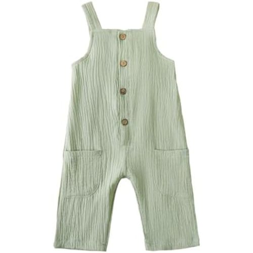 Neutral Baby Boy Girl Overalls Cotton Gauze Sleeveless Romper Button Down Jumpsuits with Pockets Toddler Summer Clothes