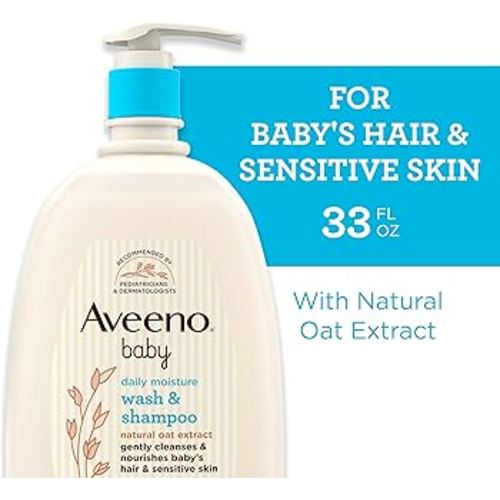 Amazon.com: Aveeno Baby Daily Moisture Gentle Bath Wash & Shampoo with Natural Oat Extract, Hypoallergenic, Tear-Free & Paraben-Free Formula For Sensitive Hair & Skin, Lightly Scented, 33 fl. oz : Baby