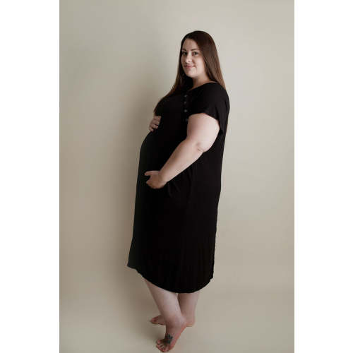 Plus Size Ribbed Black Labor and Delivery Nursing Gown – Three Little Tots