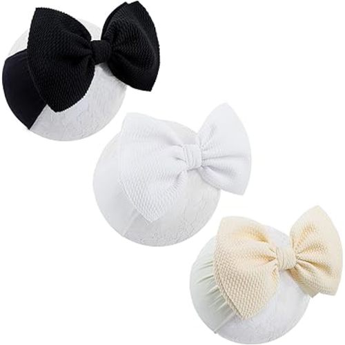 6'' Large Tied Bow Baby Headbands Handmade Hairbands with Bows High Stretchy Soft Nylon Headbands Baby Hair Accessories for Infant Baby Girls Black White Beige