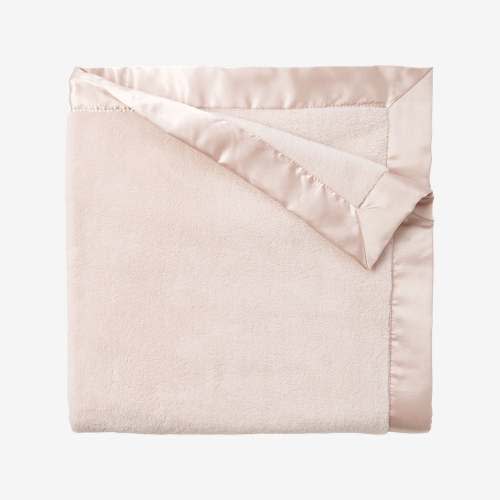 Satin Trim Flannel Fleece Baby Stroller Blanket (Pale Pink)