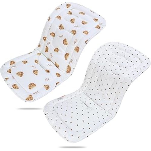 Baby Stroller Cushion,Infant Car Seat Insert-Reversible Universal Breathable and Soft Newborn Stroller Mat,100% Cotton Cover Toddler Seat Pad Liner-34x78cm,1 Pack(Bears)