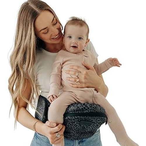 Tushbaby Ergonomic Hip Seat Carrier- for Babies and Toddlers 0-3yrs, Safety Approved, Structured Support, Convenient Pockets, Feeding Aid, Durable YKK Zippers, Foam-Free Build, (Jaguar)