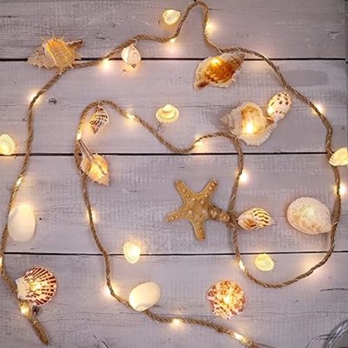 Ocean Light for Beach Decor Battery Operated Beach Decorations for Home Beach Room Decor Coconut Girl Room Decor (Seashell Garland)