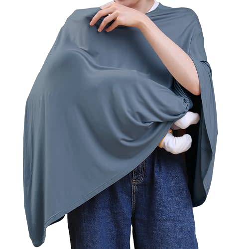 Seejoy Nursing Cover for Breastfeeding, 360°Full Coverage Nursing Poncho, Rayon Soft & Breathable Breastfeeding Cover up (Smooth Rayon, Blue)