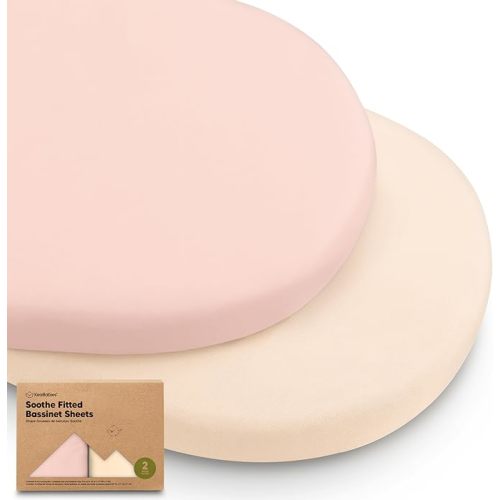 2-Pack Organic Baby Bassinet Sheets Boys, Girls - 100% Cotton Bassinet Mattress Sheets Compatible with Halo Bassinest Swivel Sleeper, Graco, Baby Delight,Chicco,Universal Bassinet Fitted Sheets(Cameo)