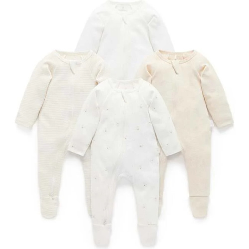 4 Pack Zip Coverall Vanilla Bear Pack - Purebaby Sleepwear | Maisonette