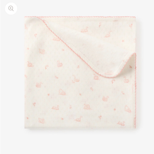 Pink Swan Print Organic Cotton Pointelle Baby Blanket – Elegant Baby