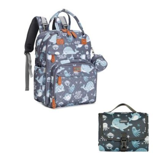 Babbleroo Premium Bundle Original Diaper Bag Backpack Sea Animal and Changing Pad