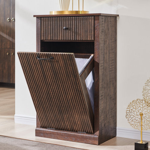 Dongguan Shengye Development Co., LTD. Modern Tilt Out Laundry Hamper Cabinet,10 Gallon Fluted Wooden Garbage Can Cabinet with Drawers (Includes 1pc laundry basket) & Reviews | Wayfair
