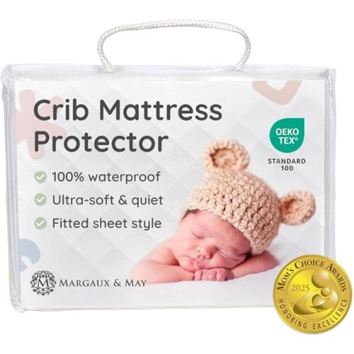 Margaux & May Crib Mattress Protector – 100% Waterproof Baby Crib Mattress Protector Pad, Highly Absorbent Quilted Cover, Oeko-TEX® Certified, Noiseless, Fitted 28" x 52" Standard Crib Fit