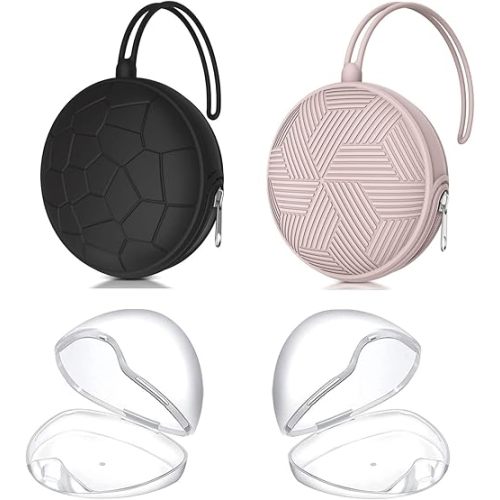 Smlpuame 4 Pack Pacifier Holder Case Set,2 Silicone Portable Pacifier Cover Pouch Bag for Diaper Bags Baby Carriage with 2 Transparent Pacifier Storage Container Box,Easy to Clean,(Black+Pink)