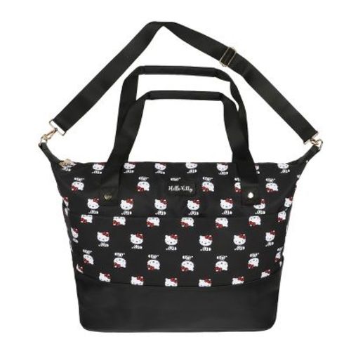 Hello Kitty Black Nylon Tote Multi-Pocket Travel Bag with Adjustable Strap & Trolley Sleeve"