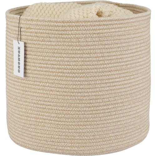 Cotton Rope Basket For Girls Boys Kids 16”X14” Baby Laundry Basket Nursery Bin Round Woven Baskets Organizer For Storage Toys Blankets Shoes Clothes oatmeal