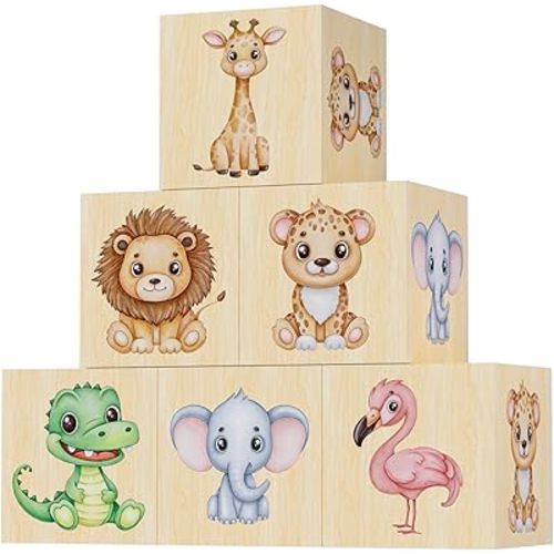 6PCS Safari Nursery Decor for Girls and Boys, Woodland Animal Nursery Decorations with Animal Themed, Wooden Flamingo Decor, Cute and Lovely Room Decor for Baby Nursery