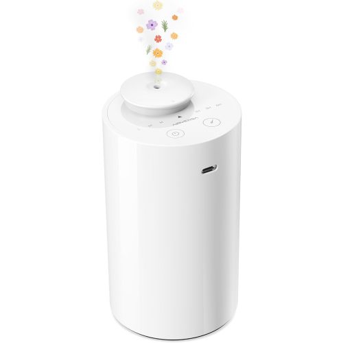Airversa Waterless Diffuser for Essential Oil, Car Diffsuer, Battery Operated Nebulizer, 0.7 Fl Oz/ 20mL, Mini Scent Air Machine, 3 Timers & 3 Mist Levels for Home, Room, Car, Office - AN6 White