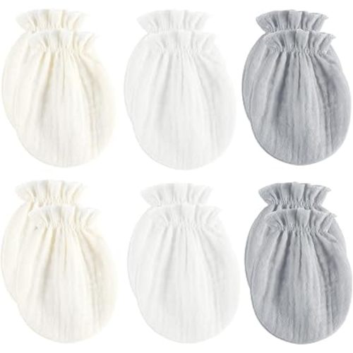 MOMSMENU Newborn Mittens No Scratch 100% Cotton Mitts Boy Girl baby mittens 0-6 months 6 Pack